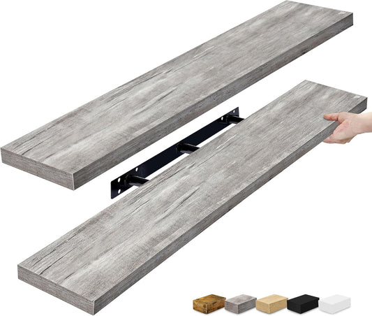Sorbus Floating Shelves for Wall - 48 Inch Long Bathroom Shelves, Wall Decor for Bedroom, Kitchen, Living Room & Book Storage - Mounted Floating Shelf with Invisible Brackets (Gray, 2 Pack)