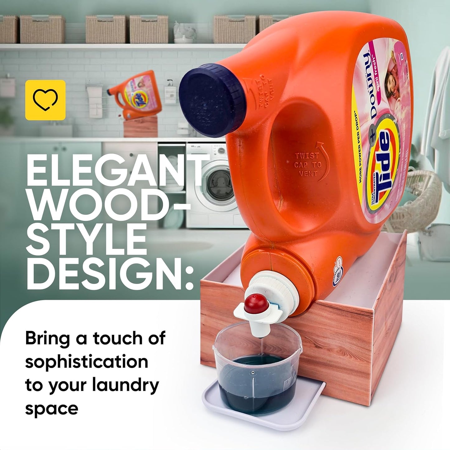 Skywin Laundry Room Organizer and Drip Tray - Soap Cup Storage for Liquid Detergent Containers (Wood)