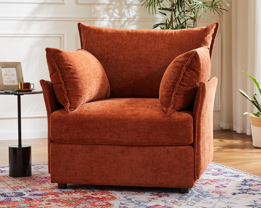 Terracotta Oversized Accent Chair, Upholstered Modern Sofa Chair with Removable Backrest & Detachable Cover, 24.5" Deep Seat Large Reading Armchair