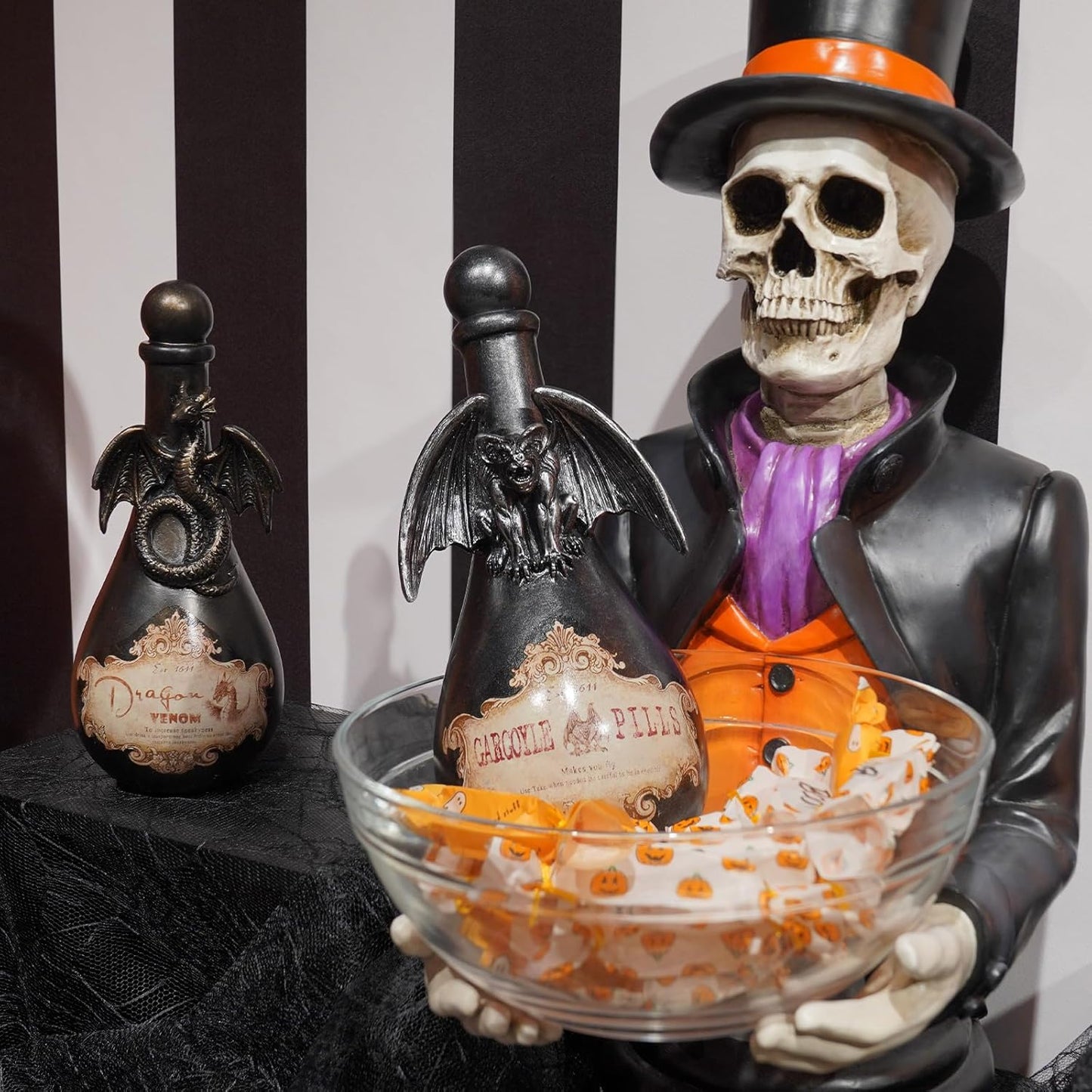 Braxio Halloween Home Decor Potion Bottles - Resin Black Bad Dragon Halloween Potion Bottles Gothic Decor Decorative Bottles Room Decor Aesthetic for Day of The Dead 4.25 * 4.25 * 9.5 Inch