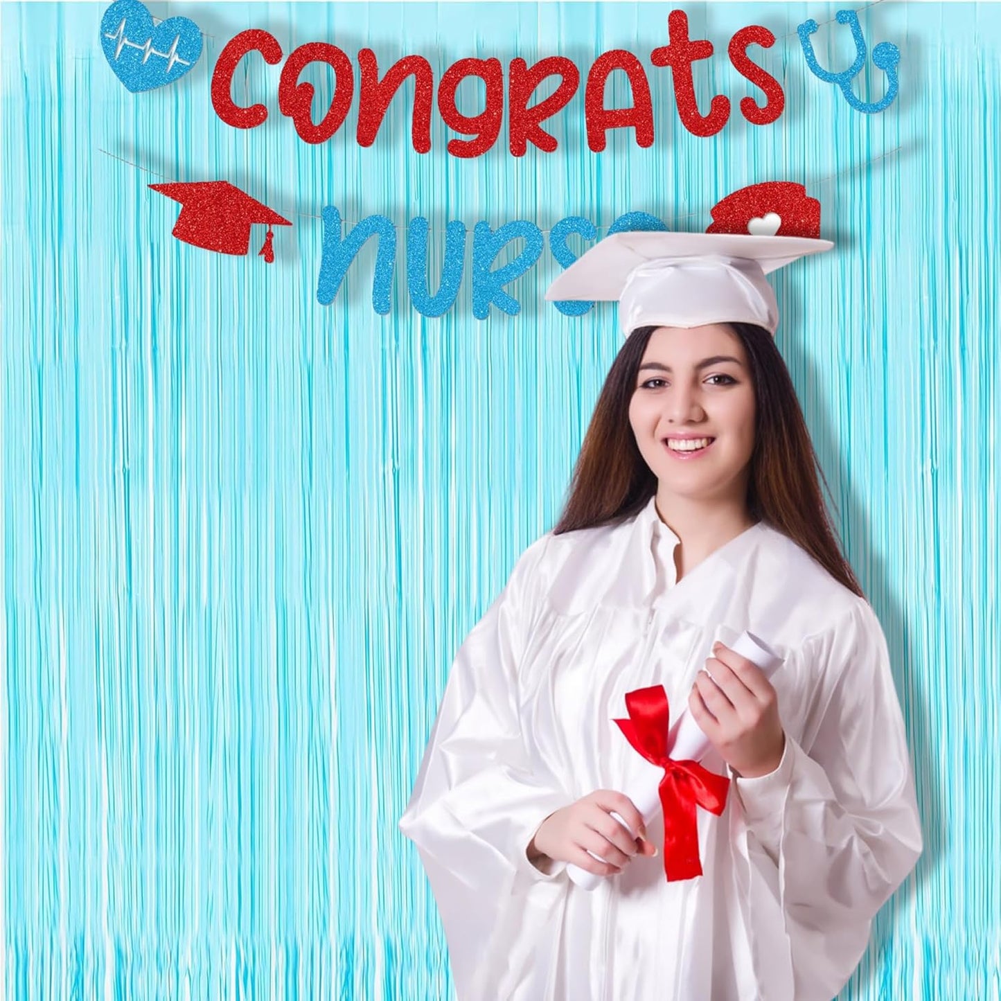 BRAVESHINE Foil Fringe Curtains Party Backdrop - Tinsel Curtain Backdrop Streamers Party Supplies for Halloween/Boo/Baby Boy/Frozen/Under Sea/Shark/Mermaid Birthdays Decorations - 2Pcs Pastel Blue