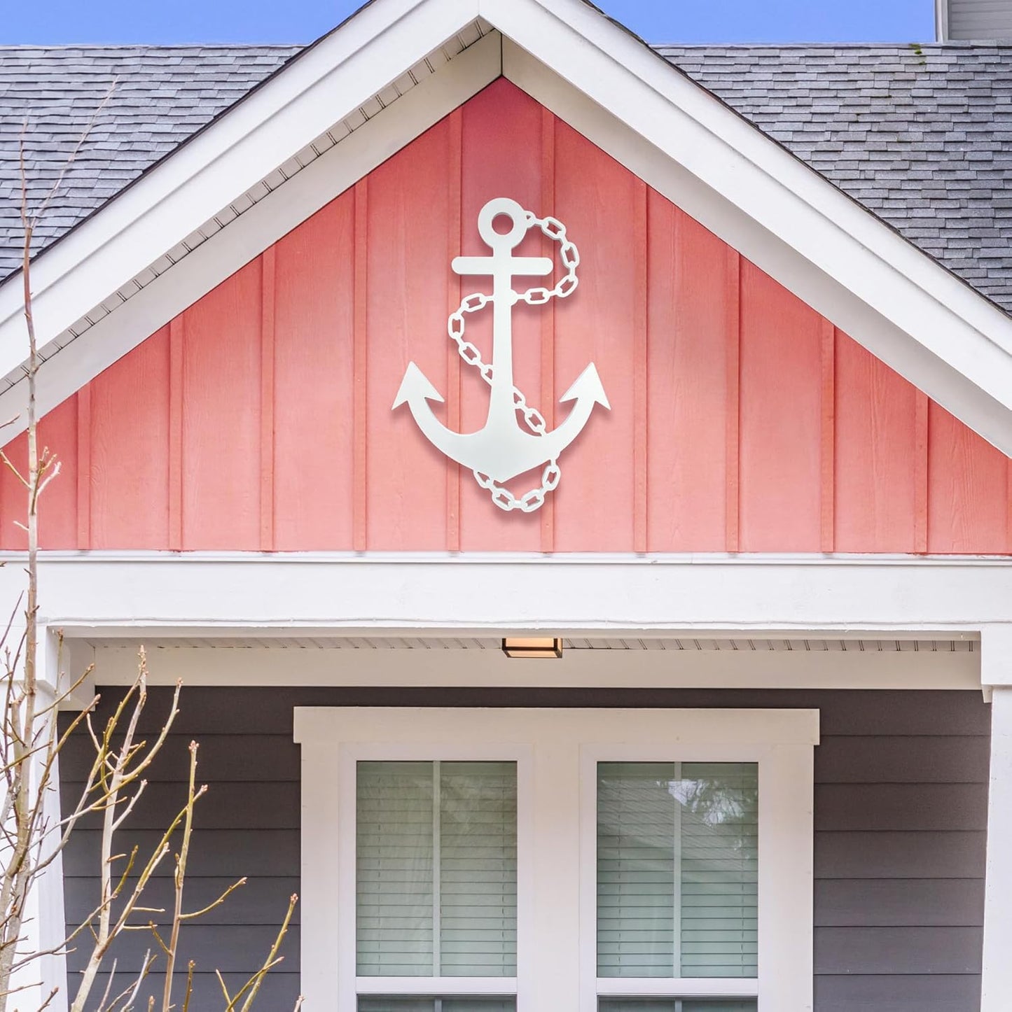 Outdoor Anchor Wall Decor, Nautical Beach House Sign, Weatherproof PVC Anchor with Chain, Ocean Marine Art for Indoor Outdoor Use 3 Foot