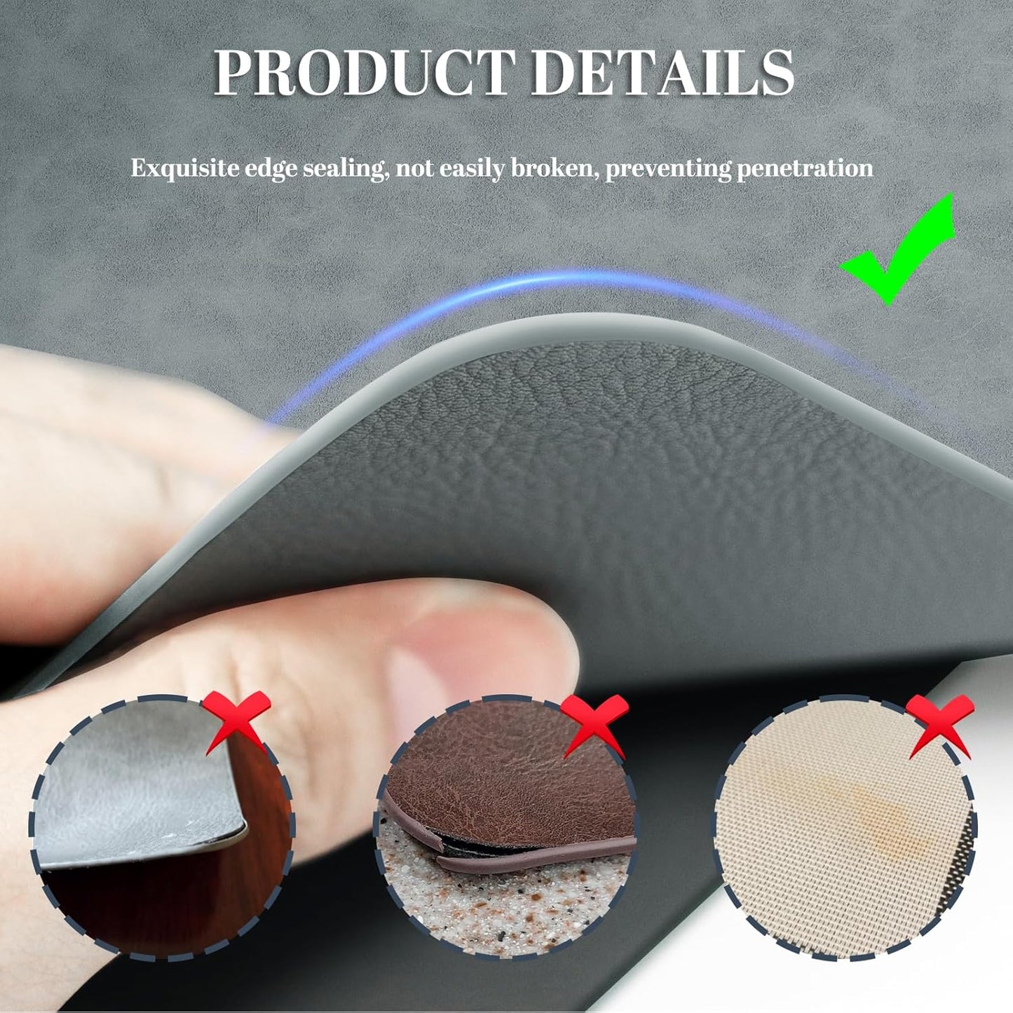 BLESWIN Faux Leather Placemats, PU Dining Table, Waterproof and Oil Resistant Easy to Clean, Heat Resistant Reversible Use Table Mats for Kitchen, Dining Table, Outdoor – 12 × 17 Inch, Grey&Dark Grey