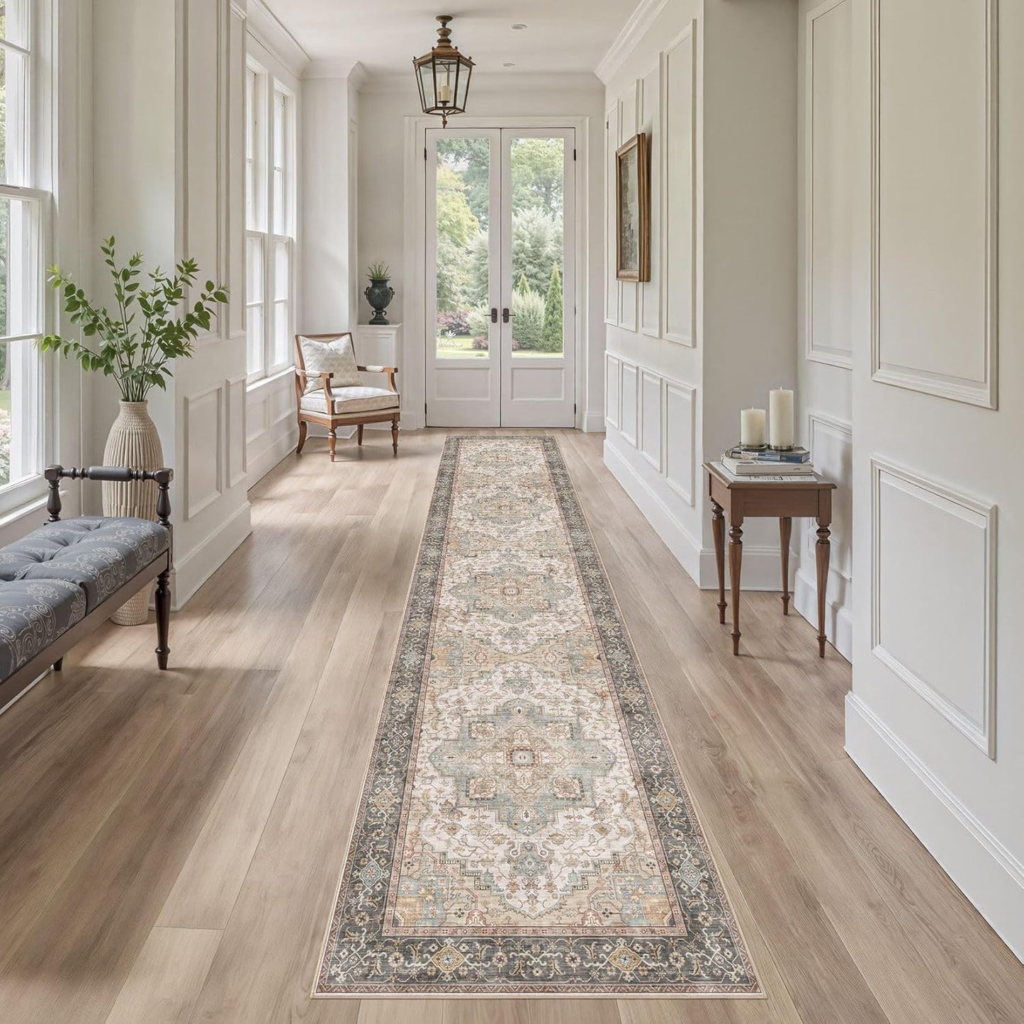 Washable 2.6x12 Runner Rug - Area Rugs Neutral Vintage Distressed Floral Farmhouse Boho Large Soft Floor Rug Indoor Carpet for Hallway Entryway Kitchen Home - Forest Green Orange