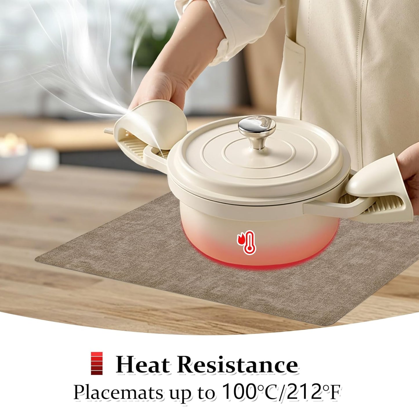 FROMHEART Faux Leather Placemats Set of 12–Waterproof,Heat/Oil Stain-Resistant PU Table Mat–Reversible,Non-Slip,Easy to Clean Place Mats for Kitchen,Dining,Indoor/Outdoor,(Light Coffee,11.8" x 17")