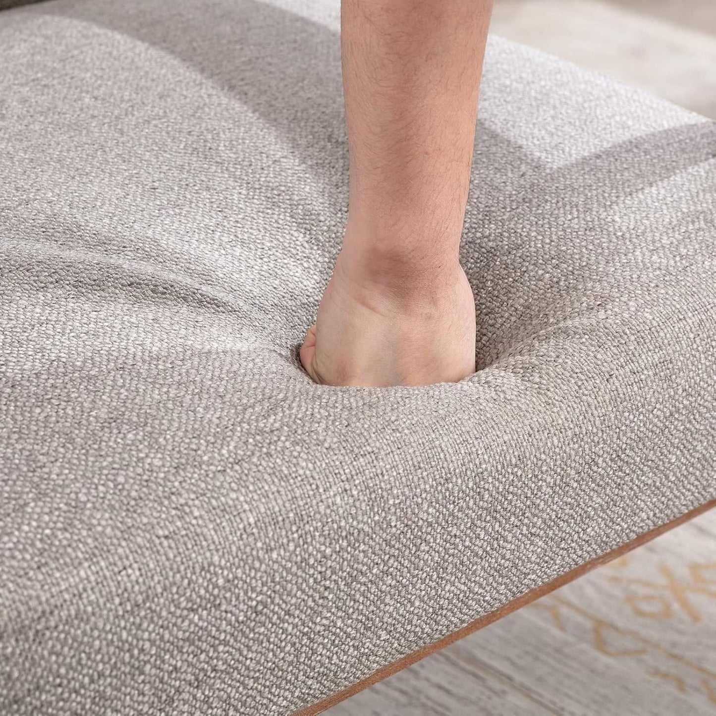 HNY Mid Century Armchair with Hardwood Frames, Linen Upholstered Living Room Chair, for Living Room Bedroom, Light Grey