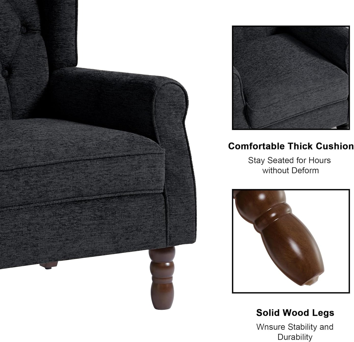 Accent Chair, Upholstered Armchair with Button Tufted High Back & Solid Wood Legs, Comfy Wingback Reading Single Sofa Chair for Small Spaces, Living Room, Bedroom-Blue,1 SEAT