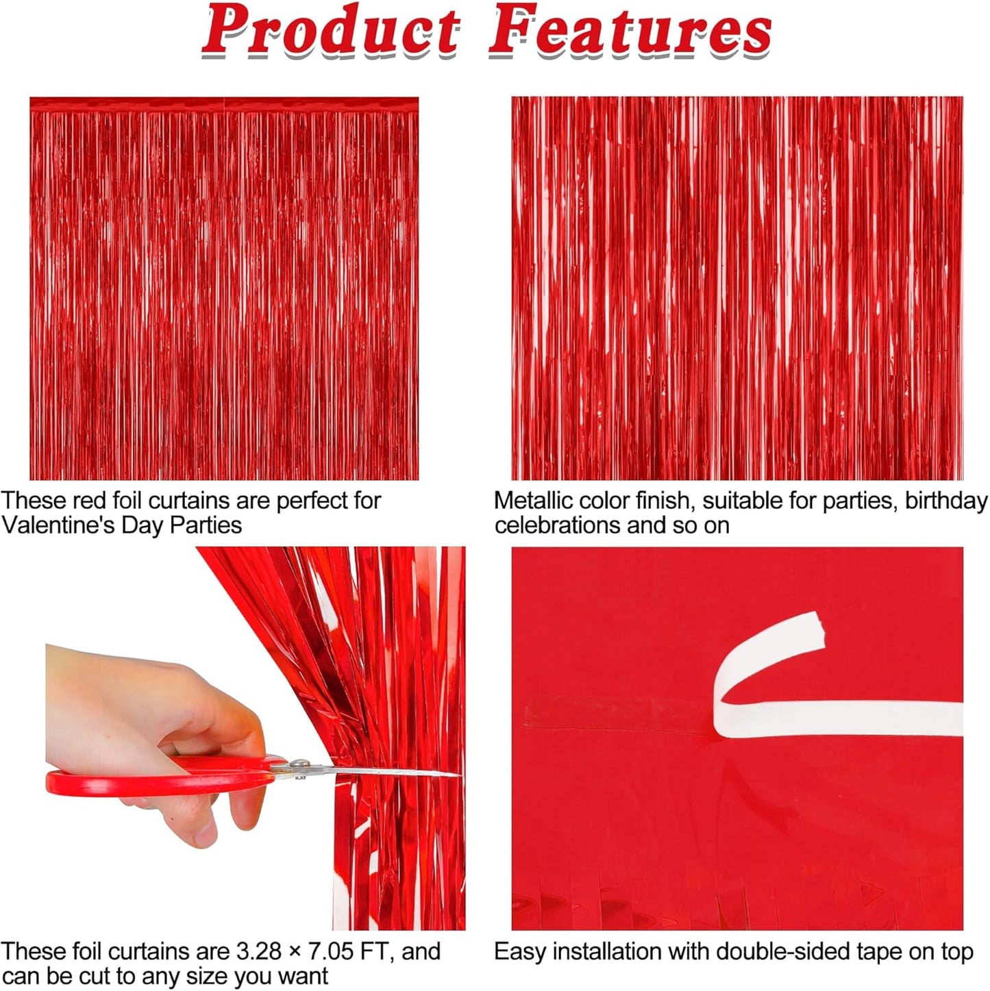 2 Pack Red Tinsel Backdrop, 3.28 FT x 7.05 FT Fringe Curtains, Red Foil Tinsel Party Streamer Backdrop Curtains, Wedding Photo Backdrop Party Decorations for Wedding Anniversaries