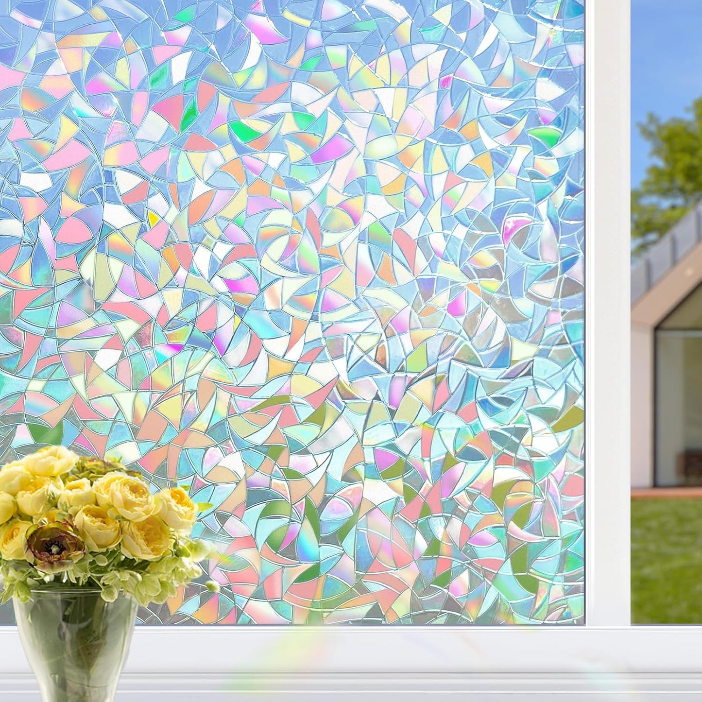 HIDBEA Window Privacy Film Static Clings, Rainbow Window Film, 3D Decals Non-Adhesive Window Vinyl Film for Home Door, 23.6 Inch x 13.1 Feet