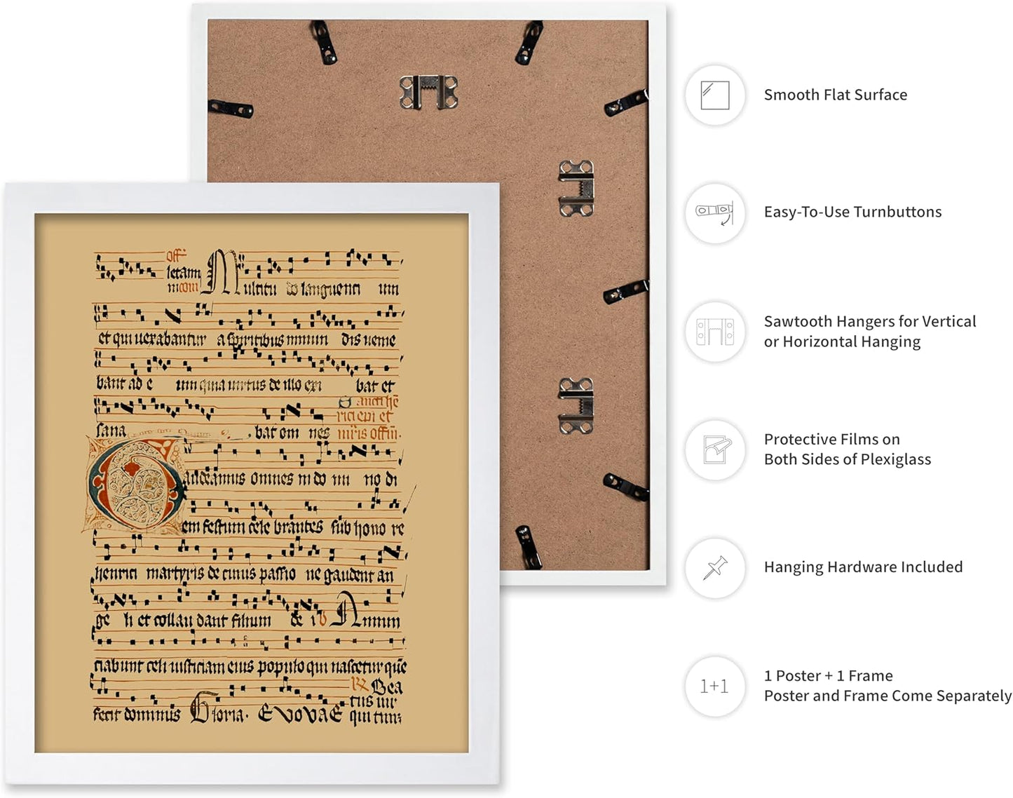 Poster Master Vintage Hymnal Poster - Retro Music Print - Gift for Artist, Friend - Graduale Aboense, Gregorian Chant Manuscript, Score - Wall Decor for Living Room, Bedroom, 11x14 White Framed