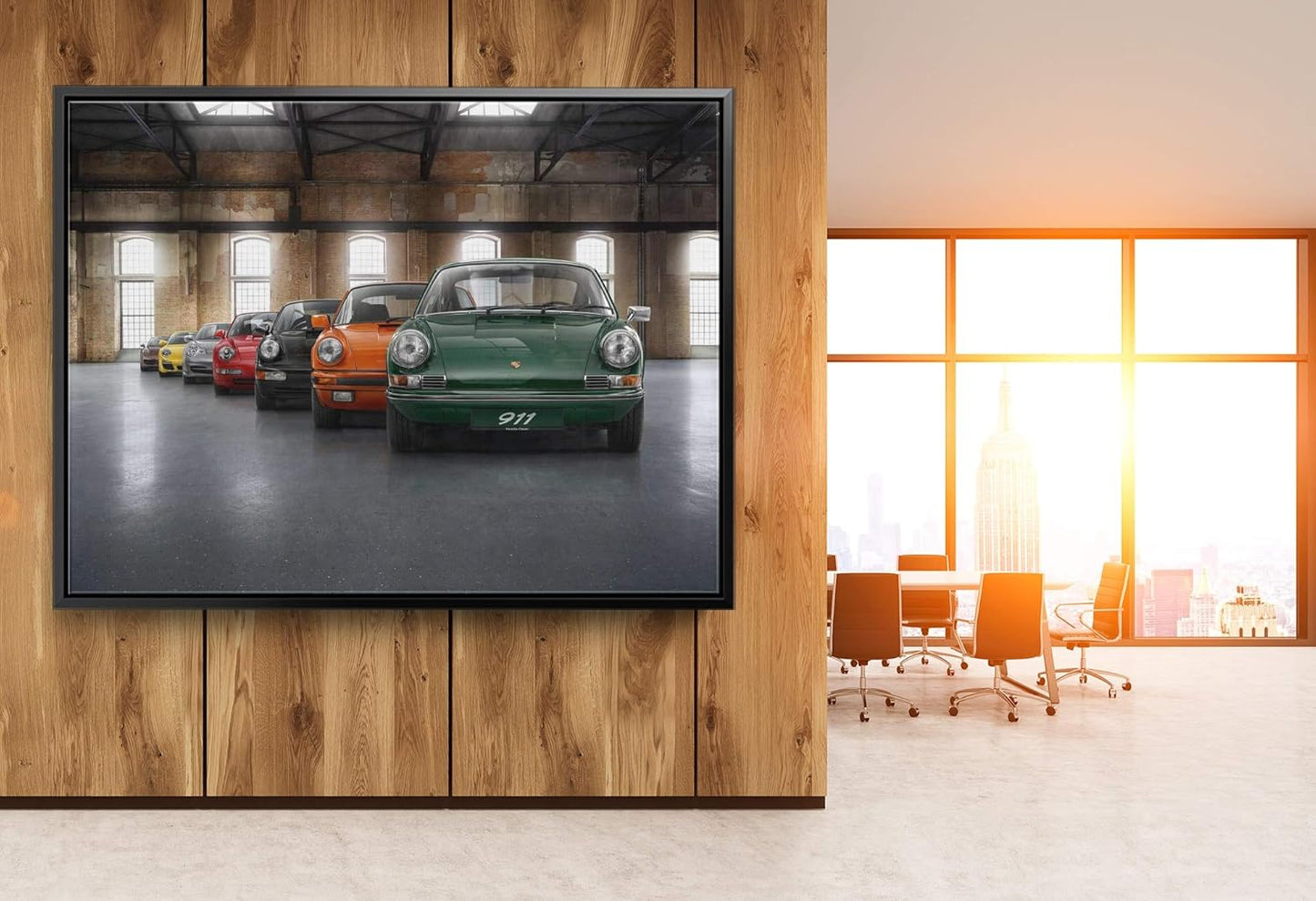 Porsche Car 911 Color Revolution Canvas Art Print Picture Wall Home Decor - Various Sizes (60in x 40in Modern Black Framed)