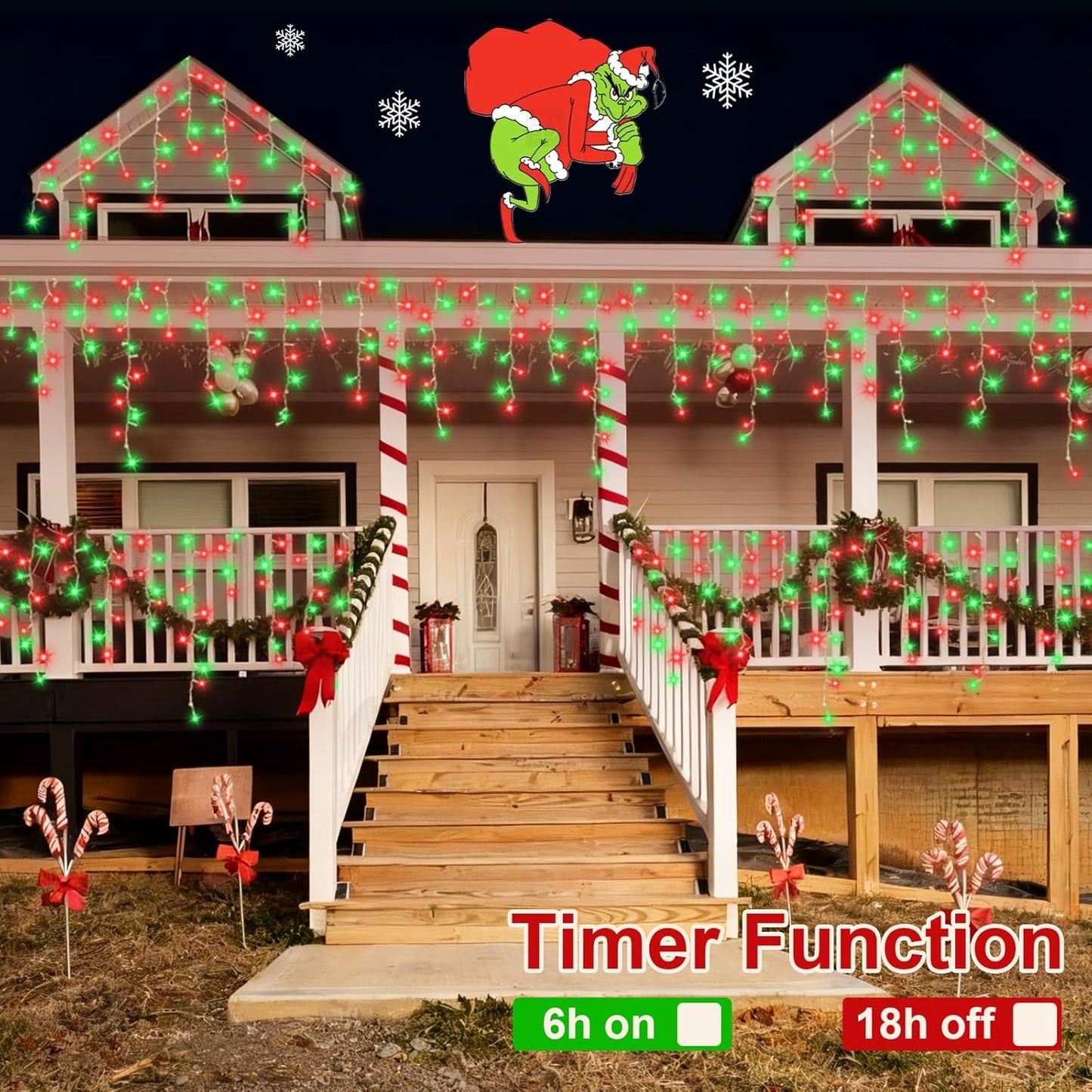 QITONG 800 LED Icicle Lights Red and Green