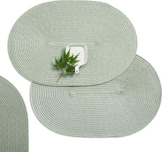 AHHFSMEI Placemats Set of 8 for Dining Table Washable Woven Vinyl Non-Slip 18x12 inches Placemat Heat-Resistant Durable Table Mats for Dining Table Easy to Clean (Sage Green, 8)