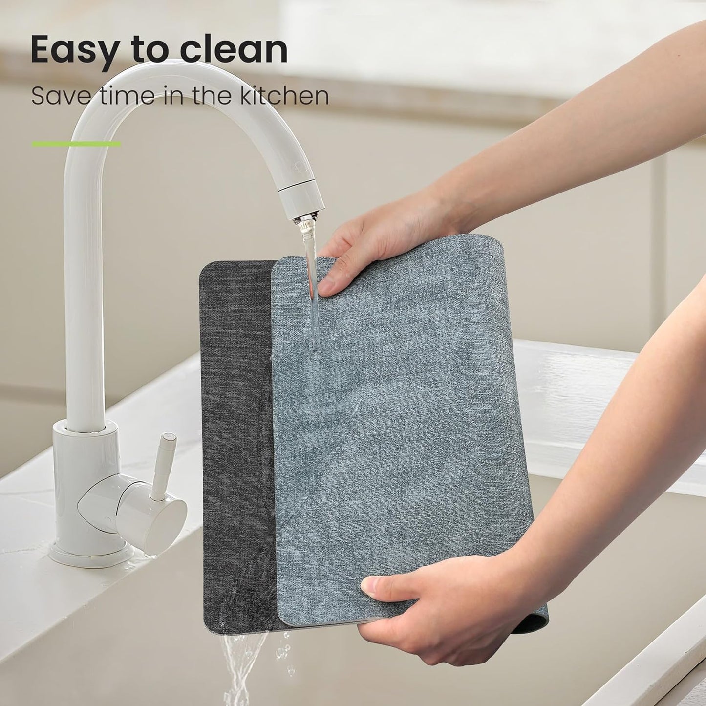 Faux Leather Dual Sided Placemats Set of 4, Square Non-Slip Heat Resistant Placemats with Coaster, Reversible wipeable Waterproof Table Mats for Kitchen, Dining, Outdoor (4, Black Light Blue)