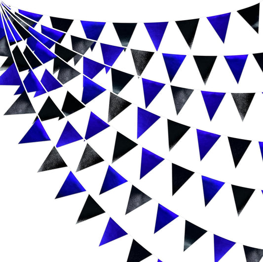 Royal Blue Black Party Decorations Navy Black Metallic Fabric Triangle Pennant Banner Flag Bunting Garland for Graduations Birthday Retirement Wedding Bachelorette Nautical Outdoor Party Supplies