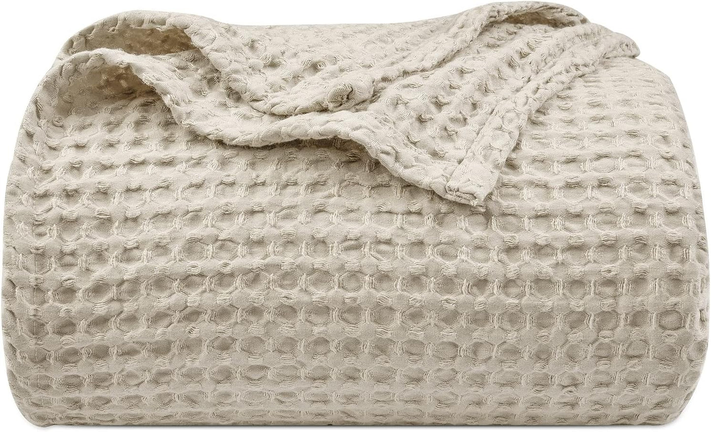 PHF Ultra Soft Waffle Weave Blanket King Size 104"x 90"- Washed Lightweight Breathable Cozy Woven Blanket for Bed - Aesthetic Decor for Couch Bedding Sofa Home Car - Light Khaki/Linen