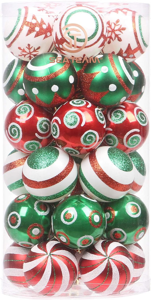 Sea Team 60mm/2.36" Set of Colorful Painted Sparkling Ornaments and Hanging Baubles for Christmas Tree - 30 Pieces