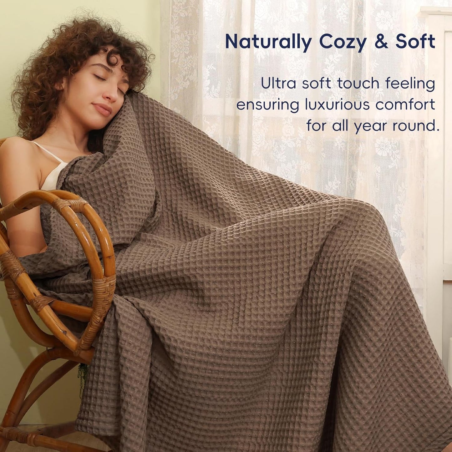 PHF Ultra Soft Waffle Weave Throw Blanket 50"x 60"- Washed Lightweight Breathable Cozy Woven Blanket for Bed - Aesthetic Decor for Couch Bedding Sofa Home Car - Cocoa Brown