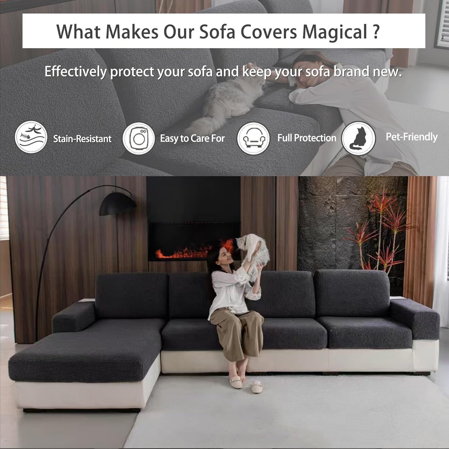 Couch Cushion Covers for Sectional Sofa, Stretch Soft Sofa Slipcovers Washable Wear-Resistant Universal Furniture Protector for Living Room(1 Piece Chair Cover, Dark Gray)