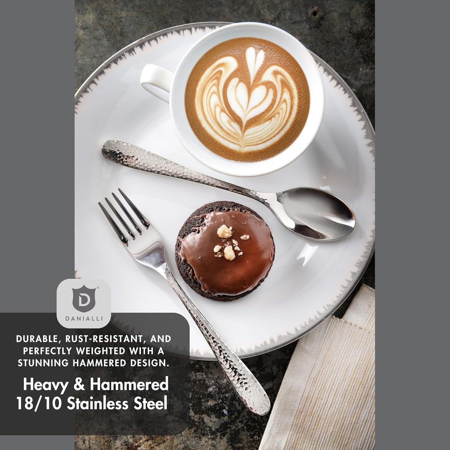 Hammered Silverware Set | Premium 18/10 Stainless Steel Flatware Service for 12 | Heavy-Duty & Dishwasher Safe | Built to Last (60-Piece, Fidenza Hammered)