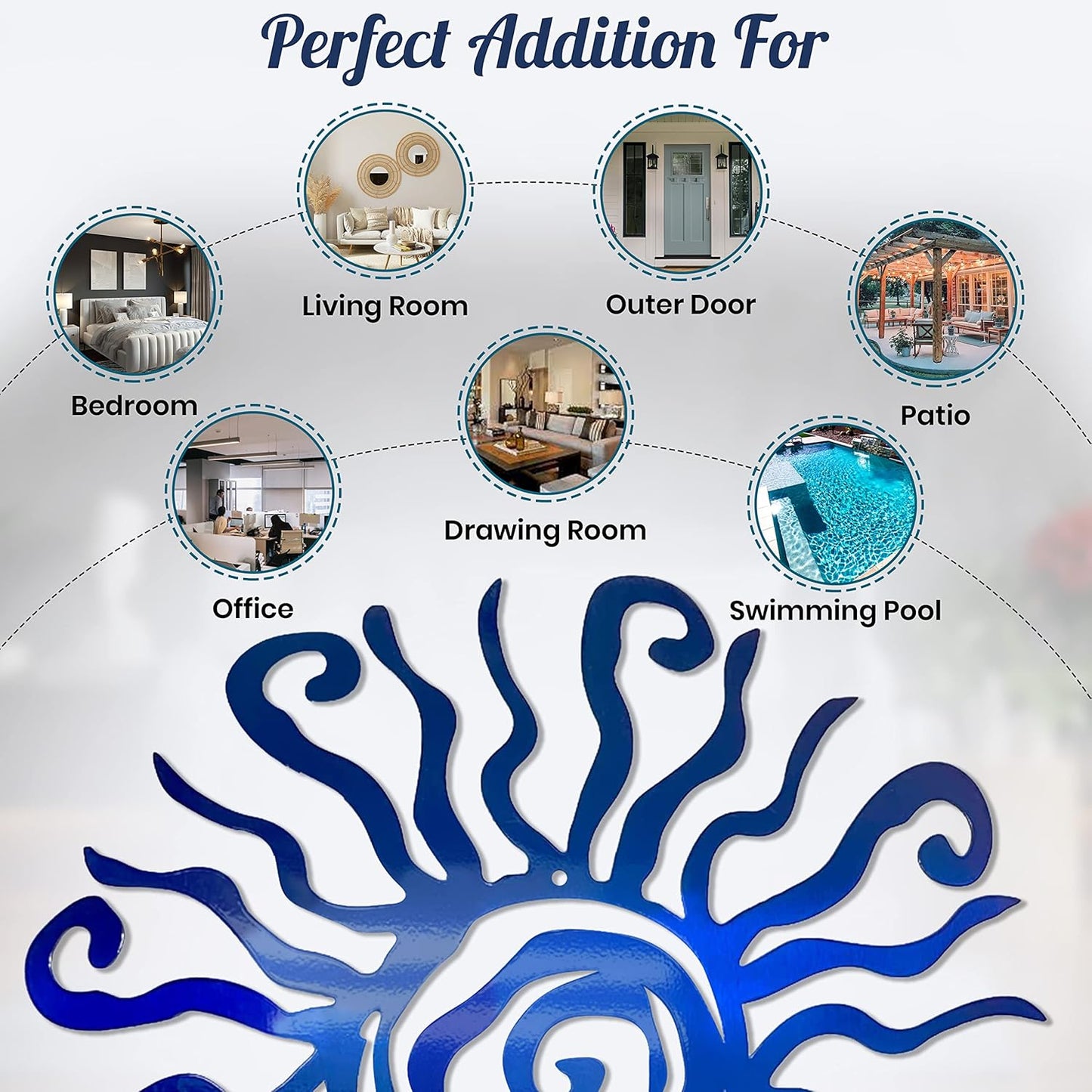 Riverside Designs Wacky Sun Metal Wall Art Indoor/Outdoor Decor - 30" Blue Rust Proof Wall Sculpture - Made in USA - Ideal for Bedroom, Garden, Home, Patio and Farmhouse