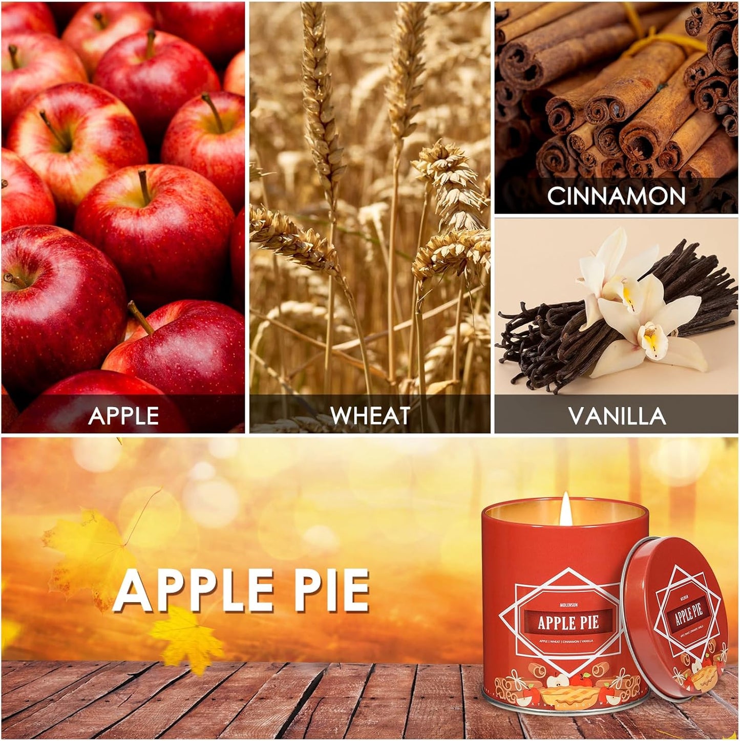 Apple Pie Fall Scented Candle – 9 oz Soy Wax in Travel-Friendly Reusable Tin, Non-Toxic & Clean Burning, 50-Hour Burn – Cozy Autumn Fragrance, Holiday Gift & Fall Decor for Women & Men