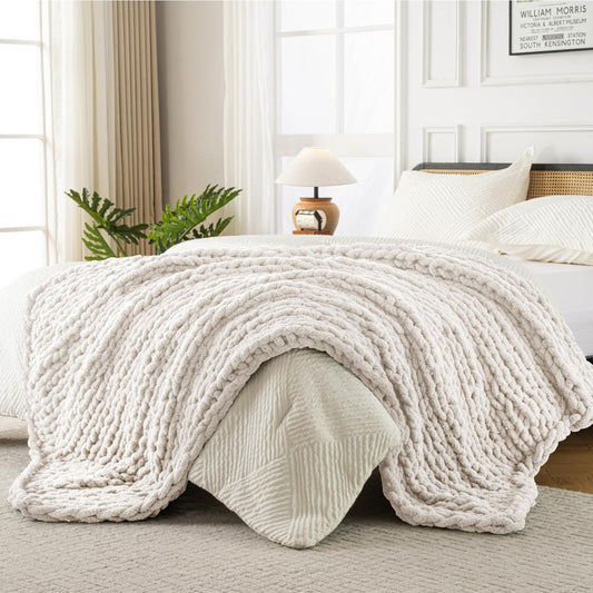 Ultra Soft Chunky Knit Blanket Throw -50x60 Hand Knitted Warm Chenille Throw Blanket, Home Decor Soft Thick Yarn Cable Knit Blanket Breathable Fleece Banket Christmas for Couch Bed Sofa Best GIF Gift