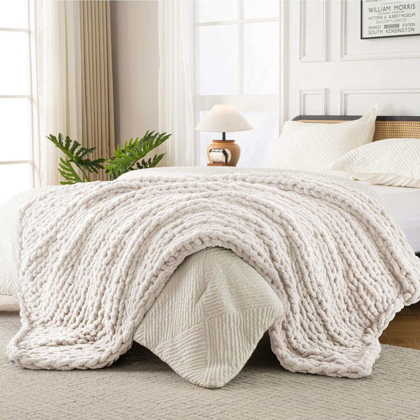 Ultra Soft Chunky Knit Blanket Throw -40x50 Hand Knitted Warm Chenille Throw Blanket, Home Decor Soft Thick Yarn Cable Knit Blanket Breathable Fleece Banket Christmas for Couch Bed Sofa Best GIF