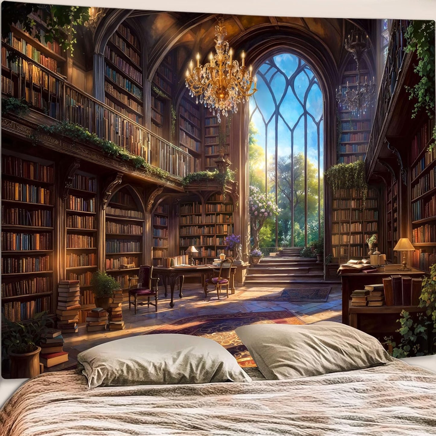 Accnicc Vintage Library Tapestry Medieval Bookshelf Tapestries Wall Hanging Fantasy Academia Hall Book Backdrop Large Tapestry for Bedroom Living Room Dorm Classroom 80 x 60 inch