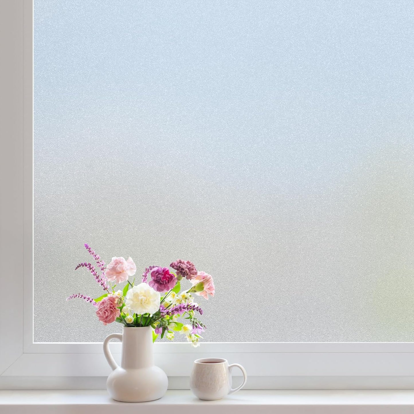 DOWELL Window Privacy Film, Frosted Glass Window Film, Static Cling Non-Adhesive Glass Clings, Sun Blocking Opaque Coverings, Reusable Door Stickers for Bathroom Home Office, Pure, 17.5"x157.5"