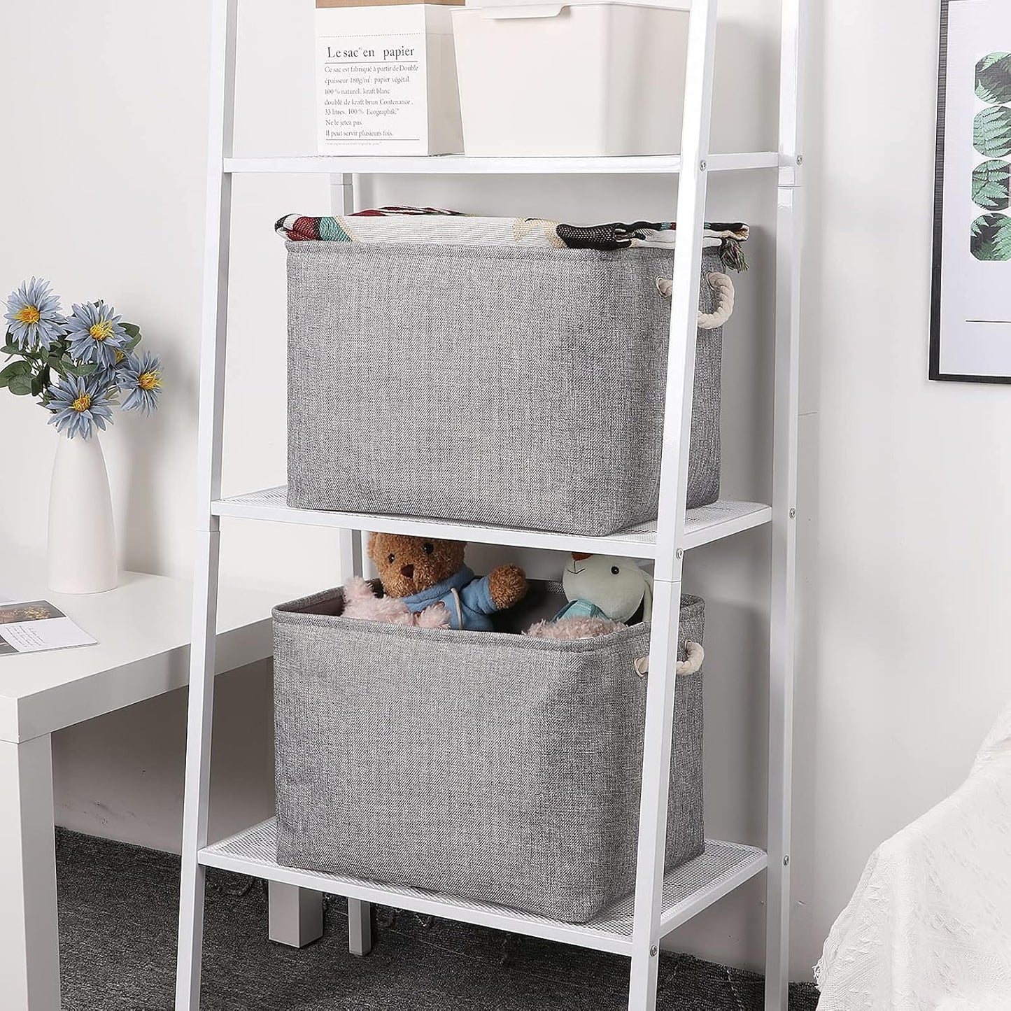 Bidtakay Grey Baskets [2-Pack] Shelf Baskets for Storage 16" X 11.8" X 11.8" Large Fabric Rectangular Decorative Storage Basket Organization Bins for Shelves Closet Home Organization(Grey)