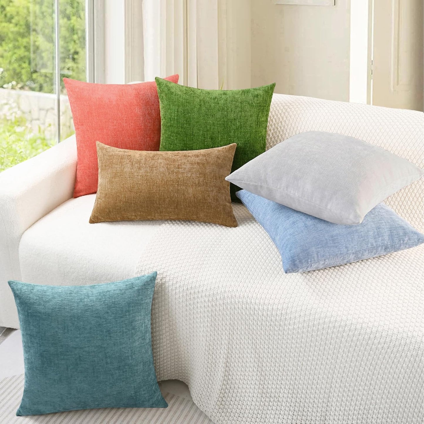 CaliTime Throw Pillow Covers Decorative 20 X 20 Inches Pack of 2 Cozy Chenille Cushion Cases for Couch Sofa Bed Living Room Home Living Coral