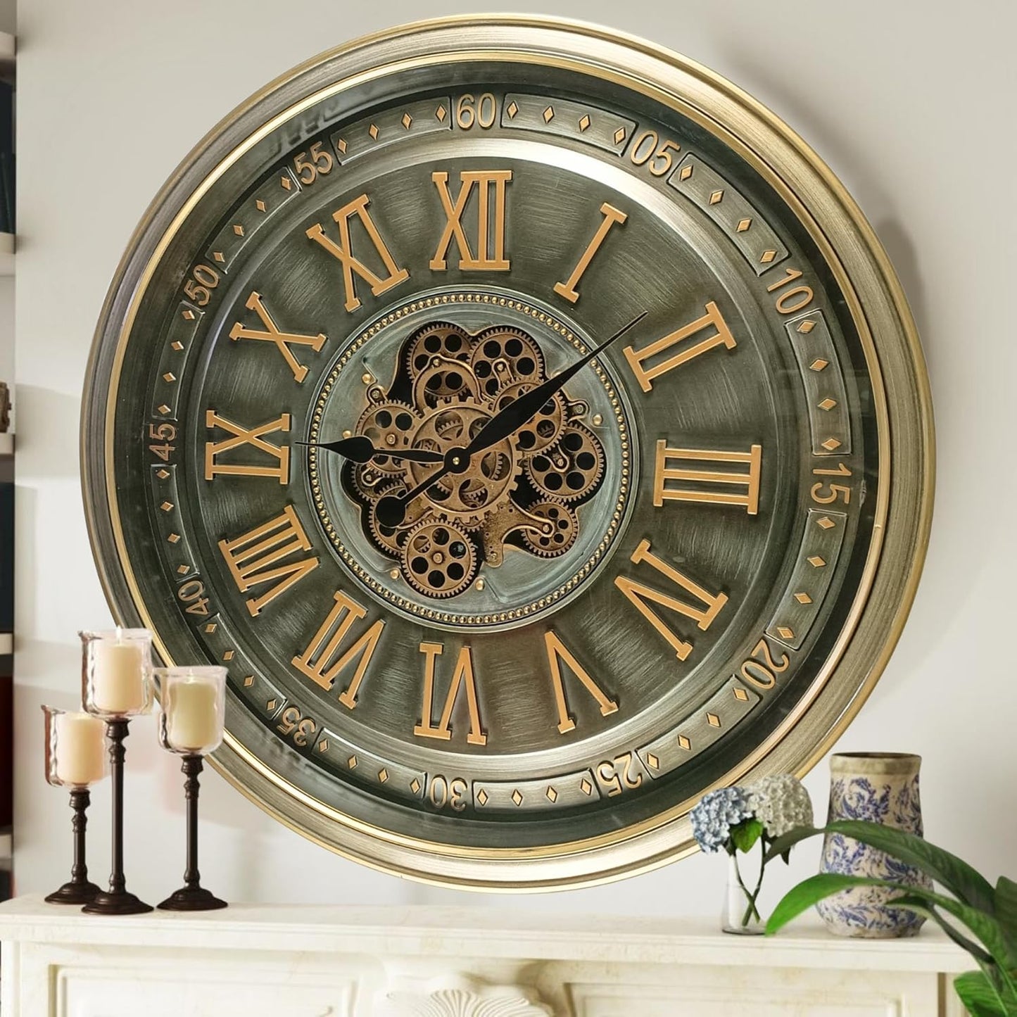 32'' Inch Real Moving Gear Wall Clock Ireland Line (Brass Antique, 32 inches (80 cm))