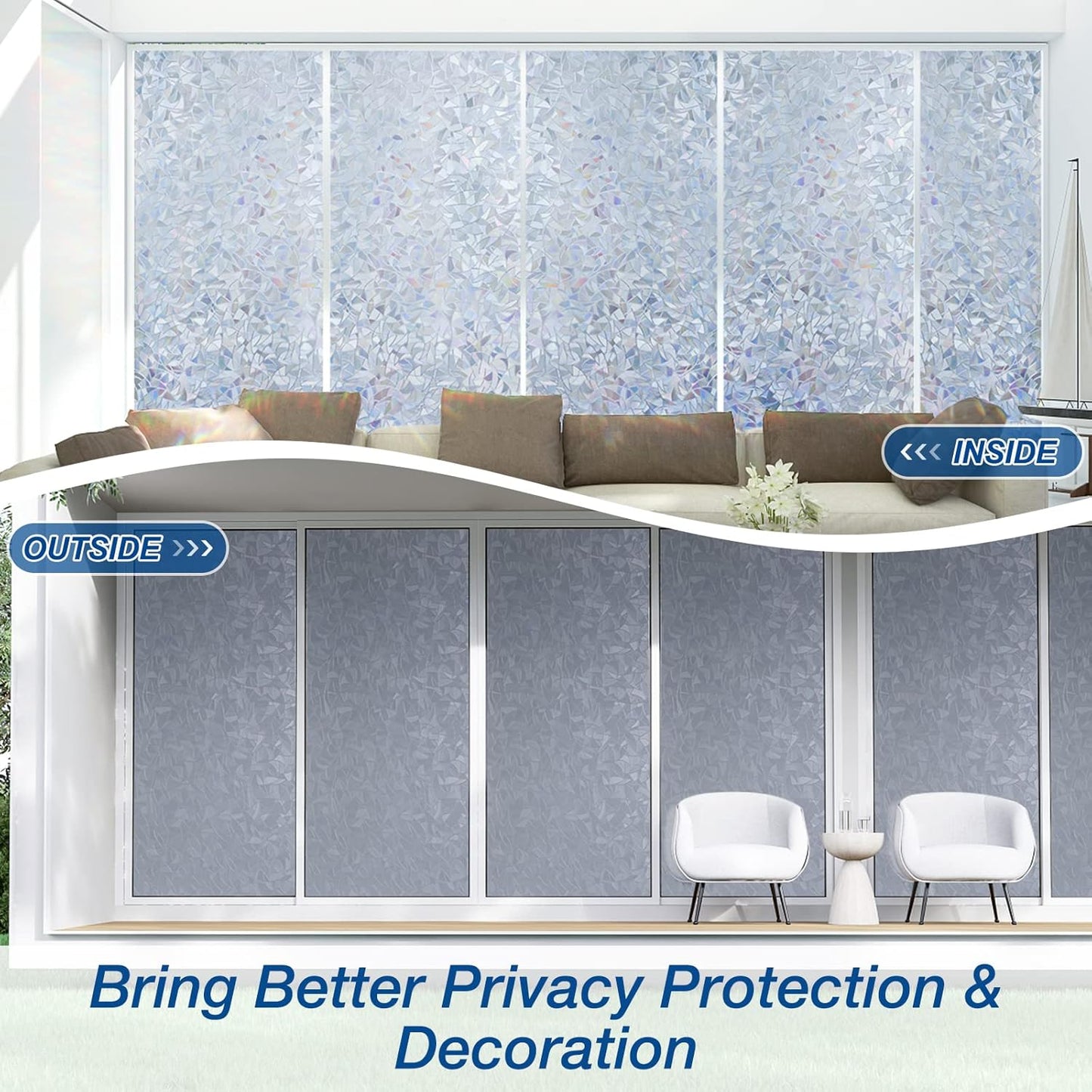 DOWELL One Way Window Film Daytime Privacy, Static Cling Window Tinting Film for Home, Decorative Stained Glass Stickers Heat Control Door Decal Clings, Grayish Silver, 17.5x118.1 inches