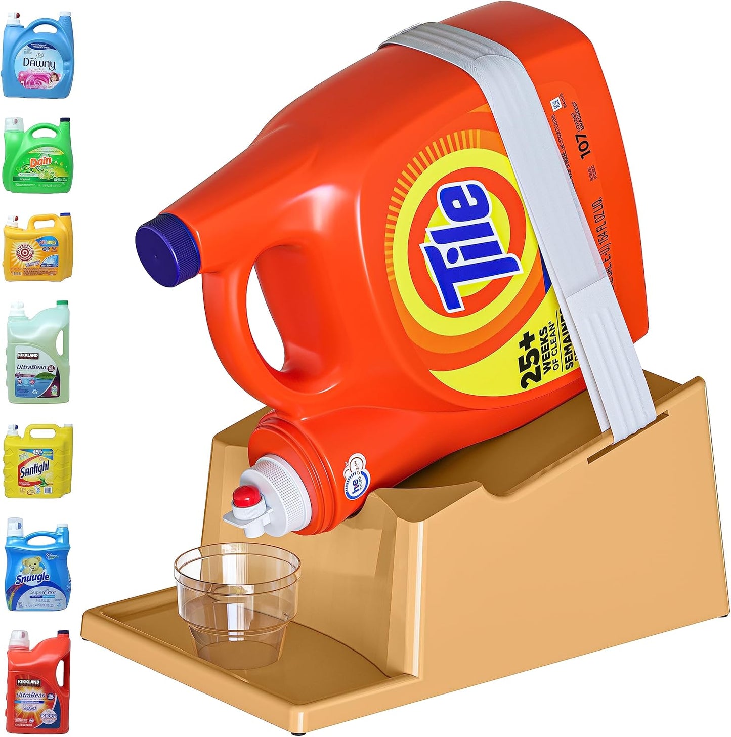 TidyFriend Laundry Detergent Holder Stand with Drip Tray, Laundry Soap Holder with Non-Slip Rubber Feet for Washing Space Organization, Angled Downward Slope for Easy Pouring (Beige)