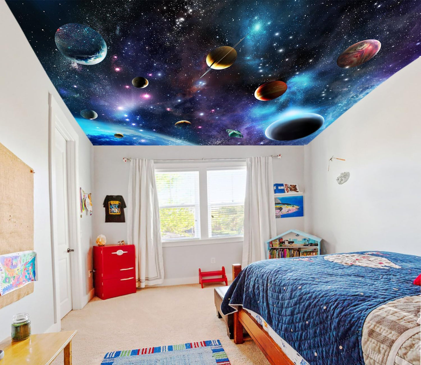 AFZEVEB-Space Galaxy Wallpaper Cosmic Planet Wall murals for Kids Room 159"x107" (Not Peel and Stick)