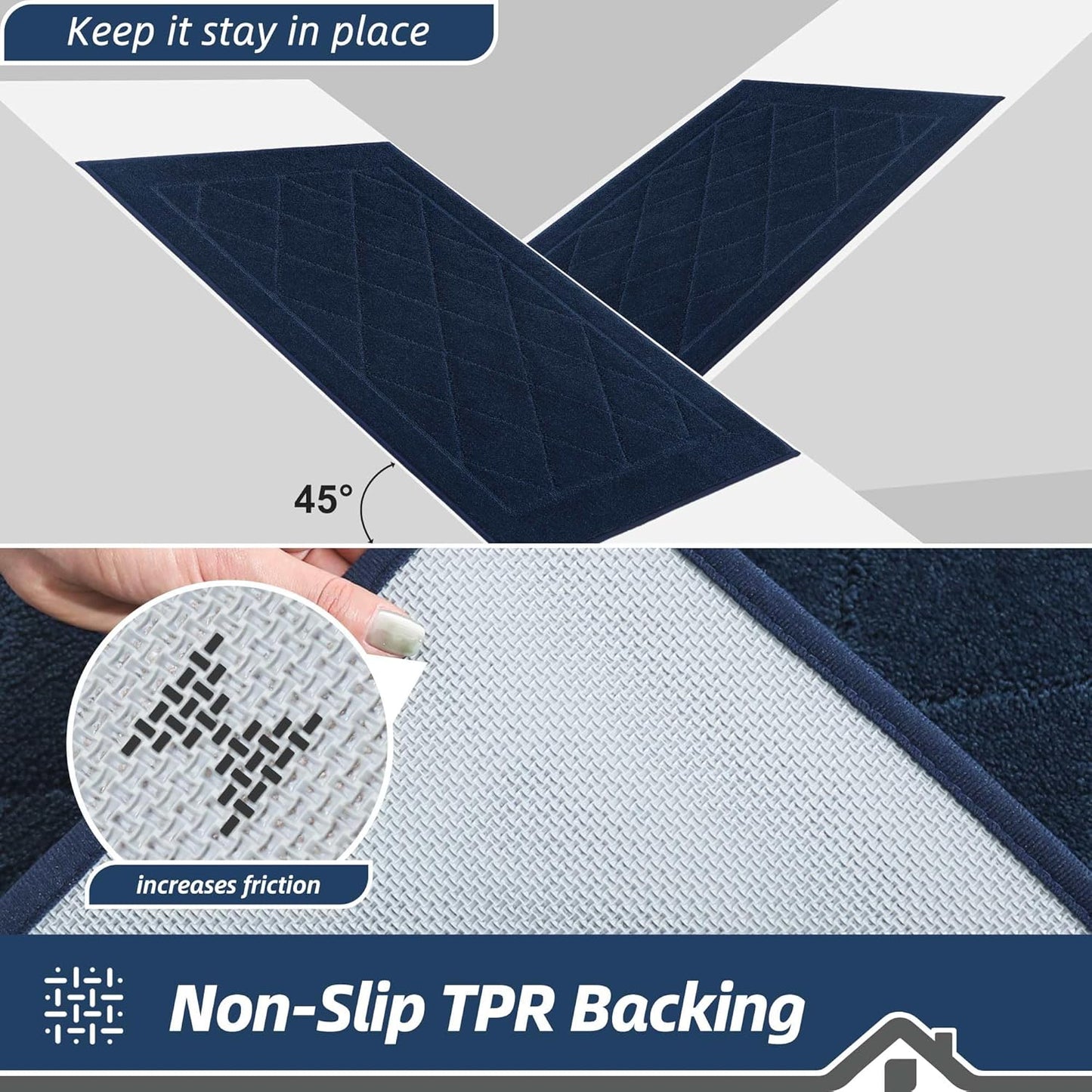 BEQHAUSE Dirt Trapper Door Mat 32" x 48", Doormat Non-Slip Entryway Rugs Washable, Dog Door Mat Stain Resistant and Absorbent Welcome Floor Mat for Front Back Door, Muddy Wet Shoes & Paws, Navy Blue