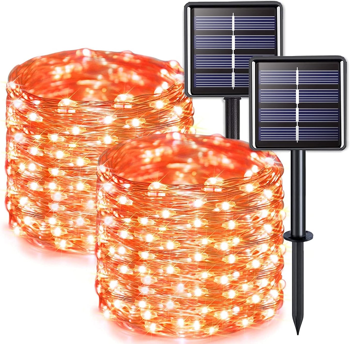 JMEXSUSS 2 Pack Solar Halloween Lights, 33ft 100 LED Orange Halloween Lights Outdoor, Waterproof Solar Fairy String Light for Tree Yard Patio Garden Thanksgiving Decorations