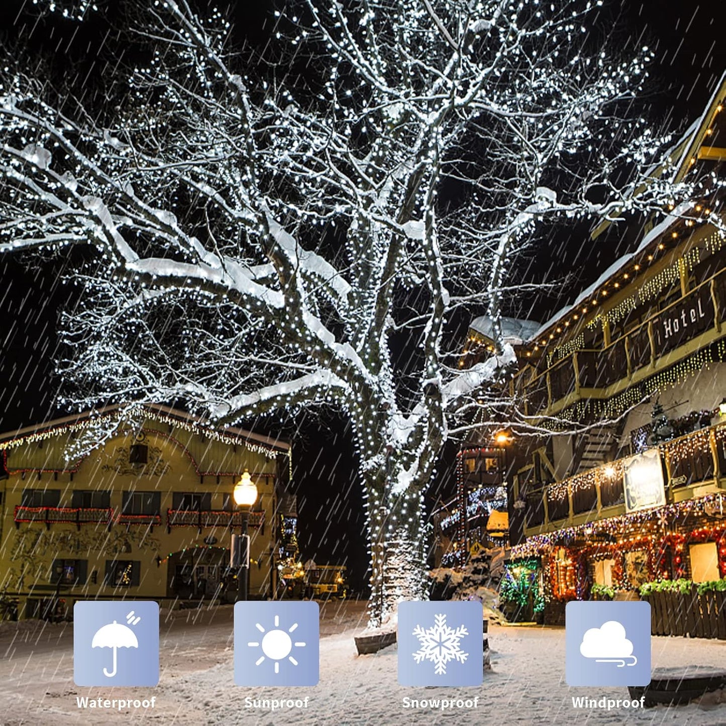 JMEXSUSS 500 LED White Christmas Lights Outdoor Indoor, Green Wire Christmas Tree Lights Plug in, 8 Modes Waterproof White String Lights for Xmas Wedding Party Garden