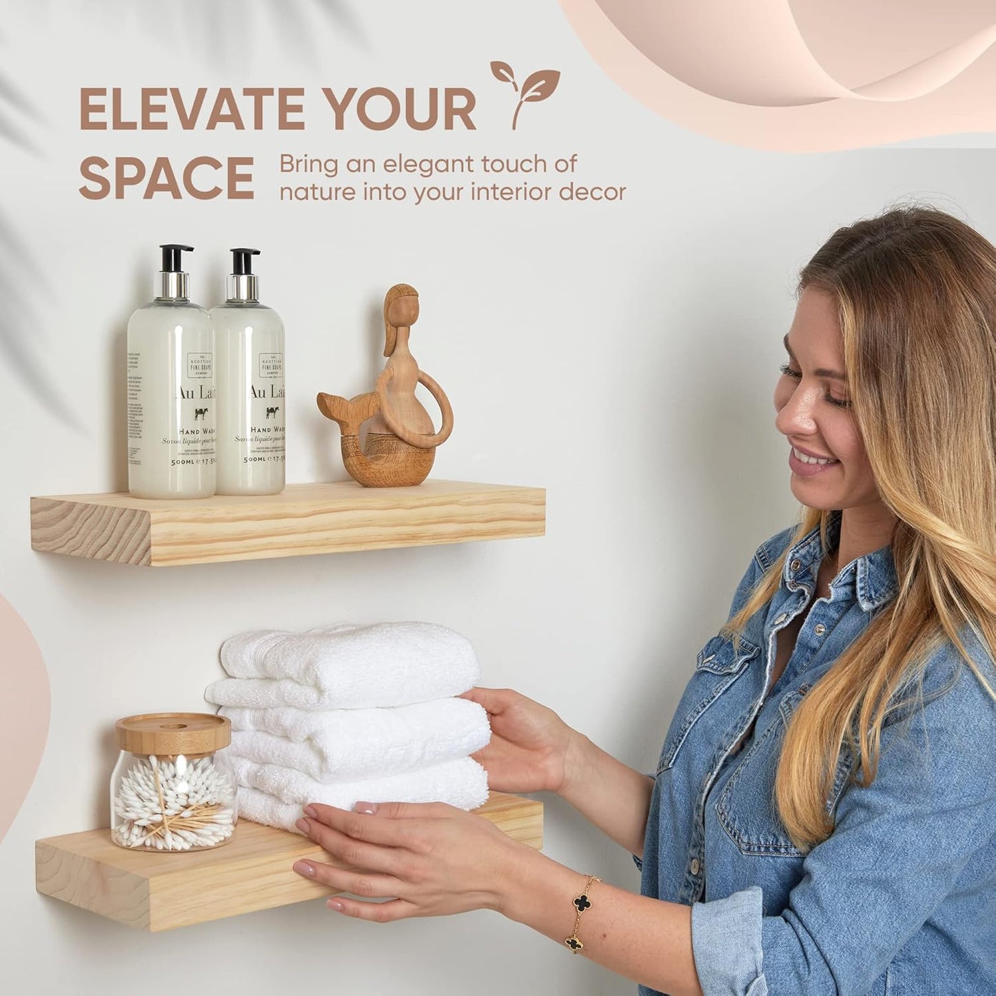 Homeforia Wood Floating Shelf 12 inch, High End Solid Natural Wood 12inch Floating Shelves for Wall Mounted, Unfinished Small Wooden Floating Shelves, Heavy Duty Bracket, 12 X 6.5 X 1.75 in, Set of 4