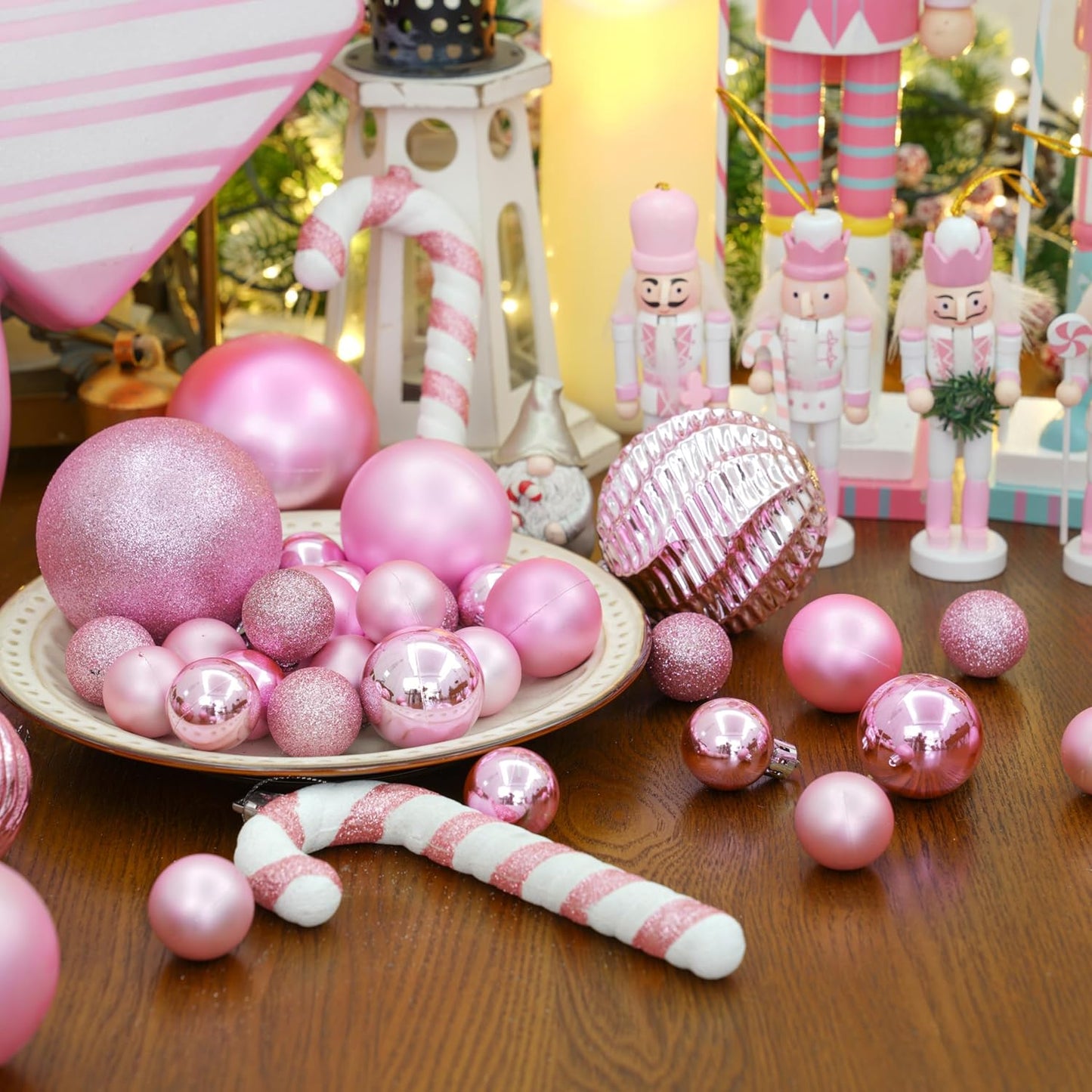 XmasExp 24ct Mini Christmas Ball Ornaments Shatterproof Christmas Ornaments Set Decorations for Xmas Tree Balls 30mm/1.18" (Pink)