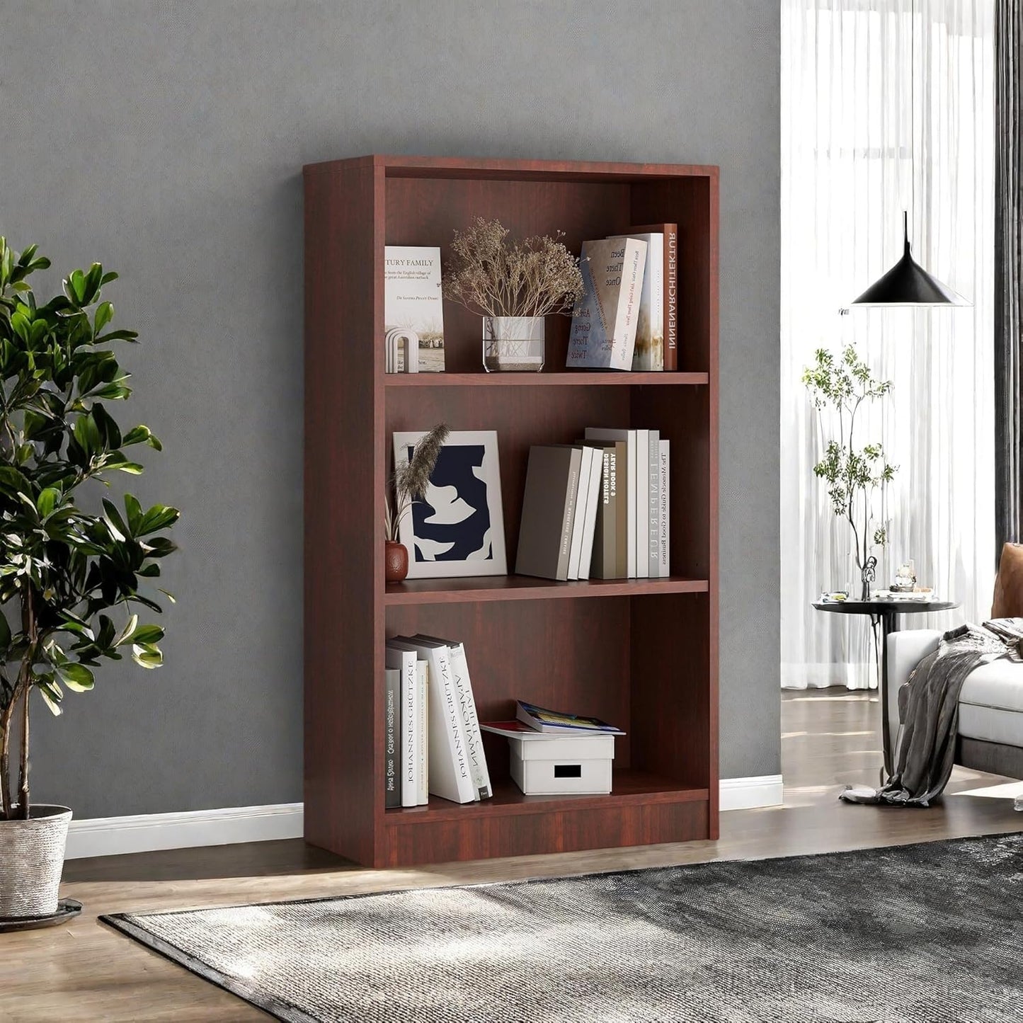 Bookshelf, Open Modern Bookshelf, 3 Shelf Bookcase with Freestanding Display Storage, Wooden Book Shelf for Bedroom, Living Room, Dinning Room, Office, Brown