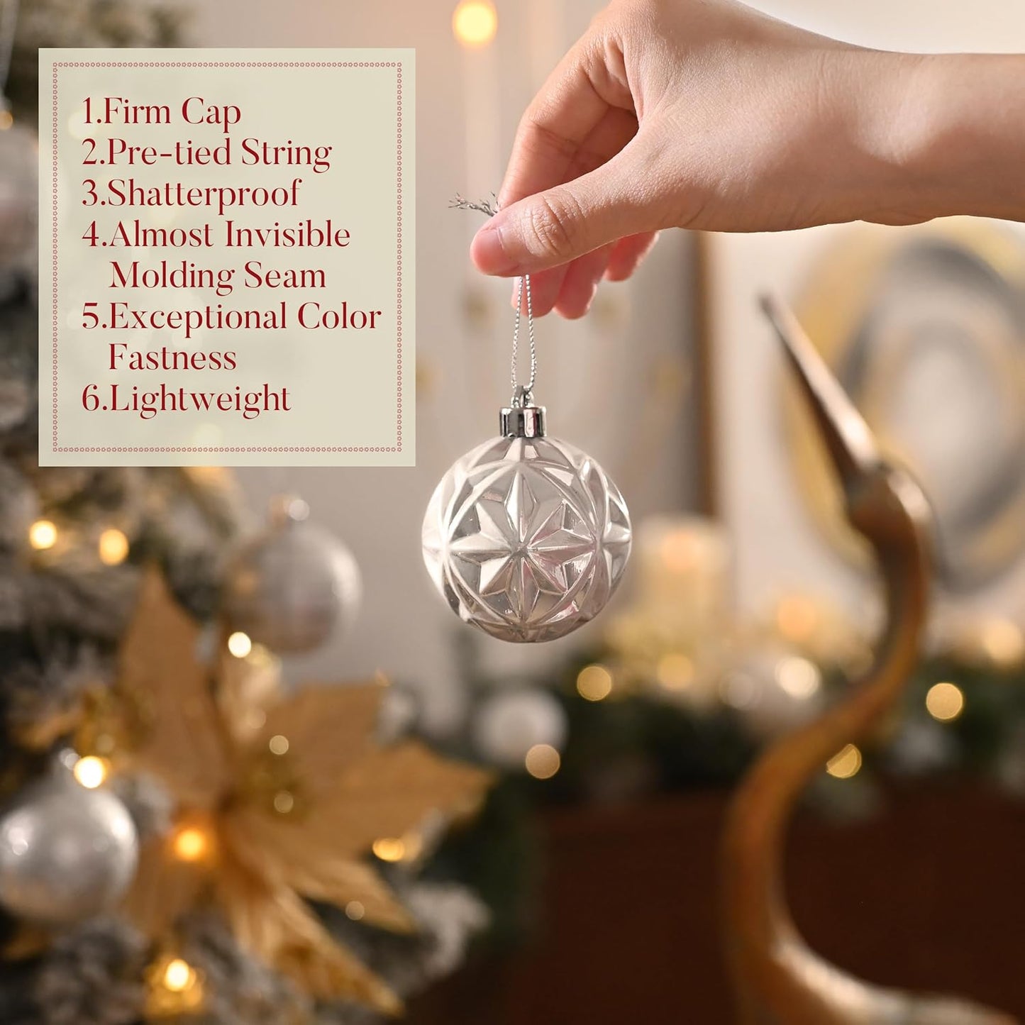 Valery Madelyn Ornaments for Christmas Trees, 16ct 2.36 Inches White and Silver Shatterproof Christmas Tree Decorations, Luxury Hanging Ball Ornaments for Xmas Holiday Party Decor