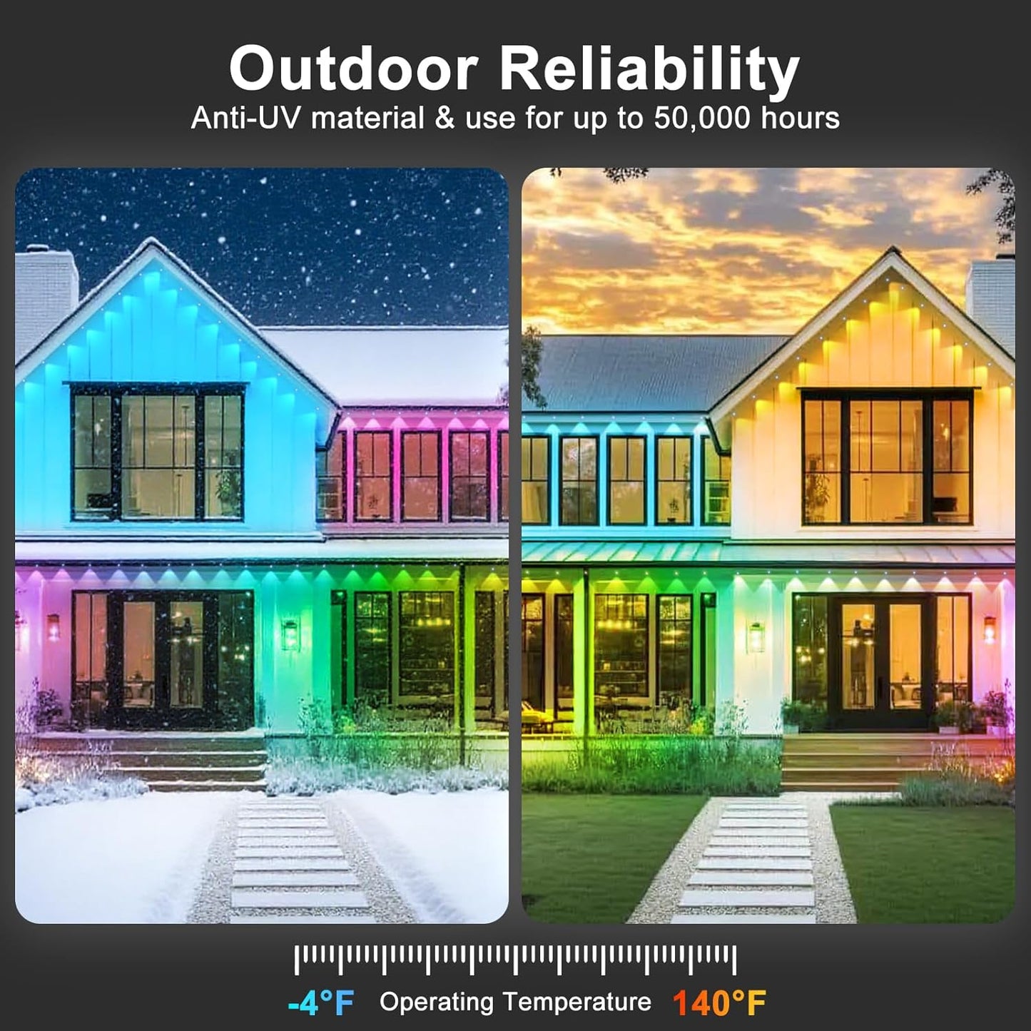 Permanent Outdoor Lights,200FT RGB Eave Light,IP67 Waterproof Lighting for House,Smart LED with App/Remote Control for Outdoor Decor,Garden Decor,Party,Holiday