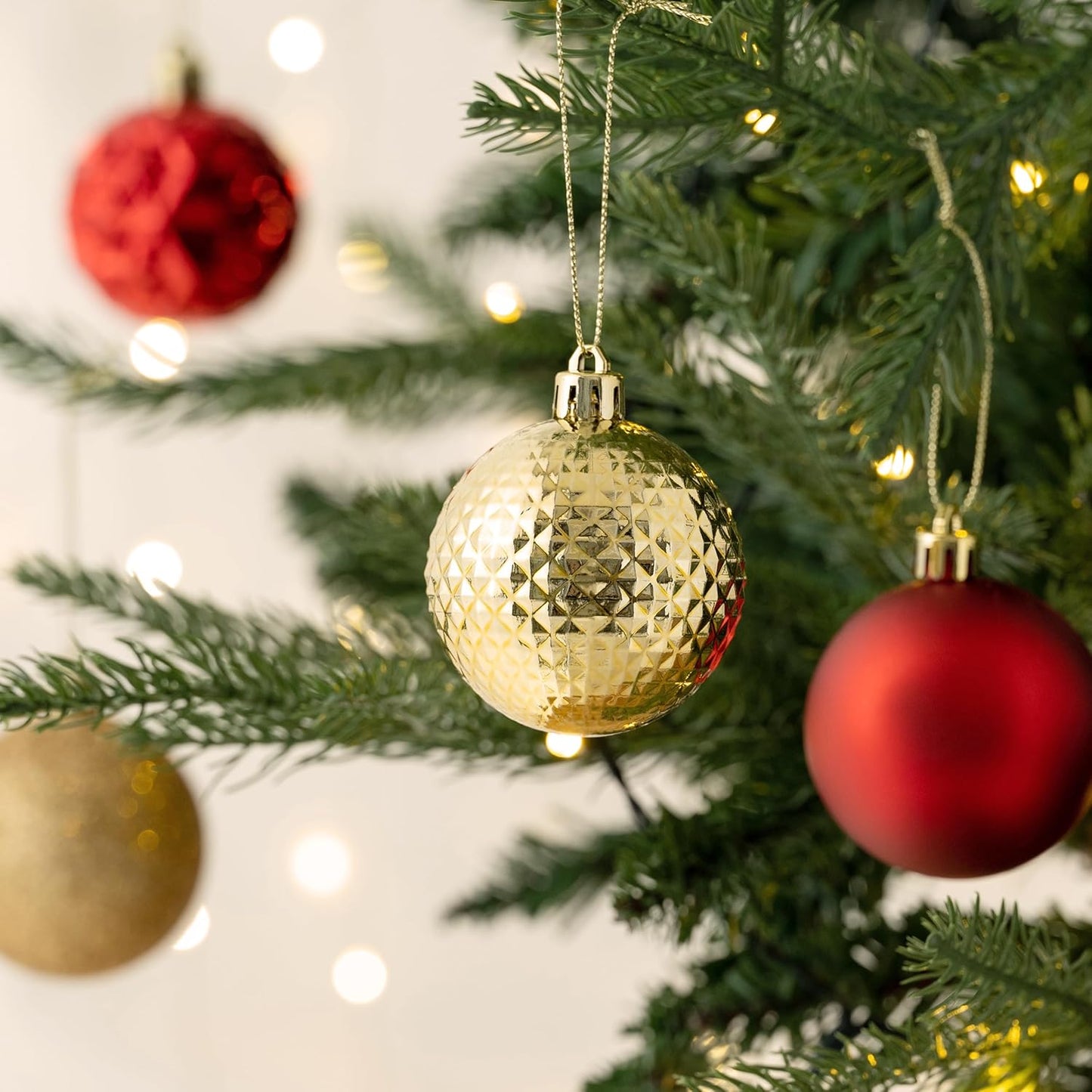 Valery Madelyn Christmas Tree Decorations Ornament Set for Fall Halloween, 50ct 2.36 Inches Red and Gold Shatterproof Christmas Ball Ornaments Hanging Xmas Holiday Party Decor