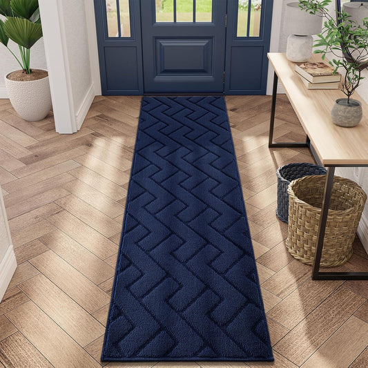 hicorfe Indoor Doormat,Front Back Door Mat Rubber Backing Non Slip Door Mats 20"x59" Absorbent Resist Dirt Entrance Doormat Inside Floor Mats Entryway Washable Low-Profile for Patio,Garden(Navy Blue)