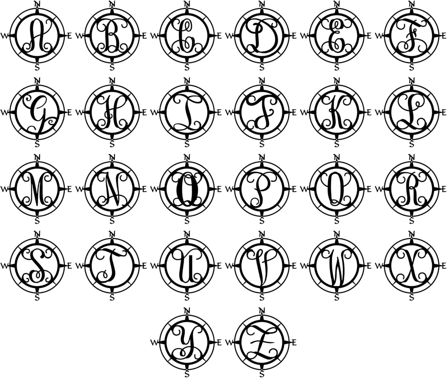 Metal Compass Letter Monogram | Wall Monogram Sign | Nautical Decor | Rustic Compass letter Decor | Wedding Gift, Steel Compass