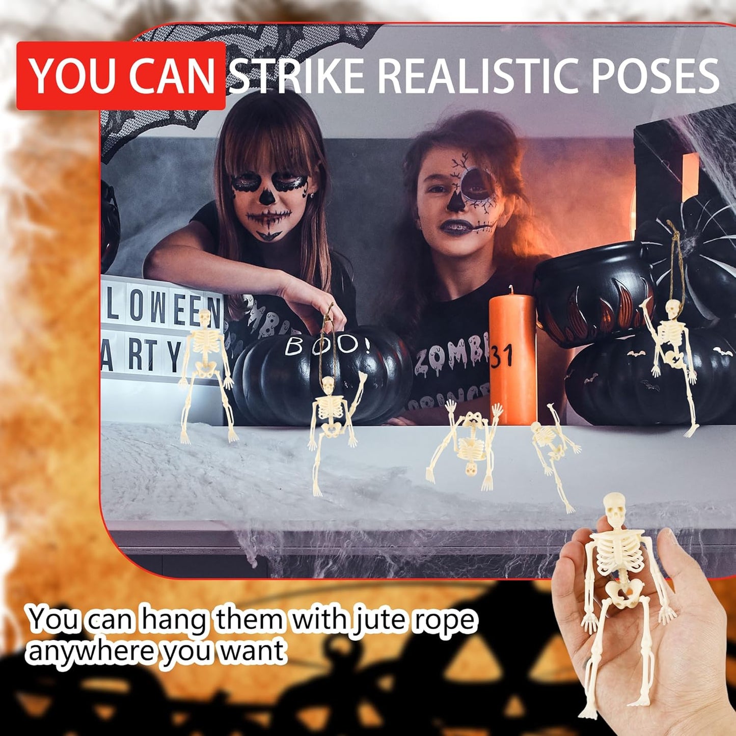 30 Pcs Halloween Mini Skeleton Figurine Decoration 6" Full Body Small Posable Skeletons Plastic Bones with Movable Joints Skeleton Figure for Halloween Garden Graveyard Haunted House Party Decor