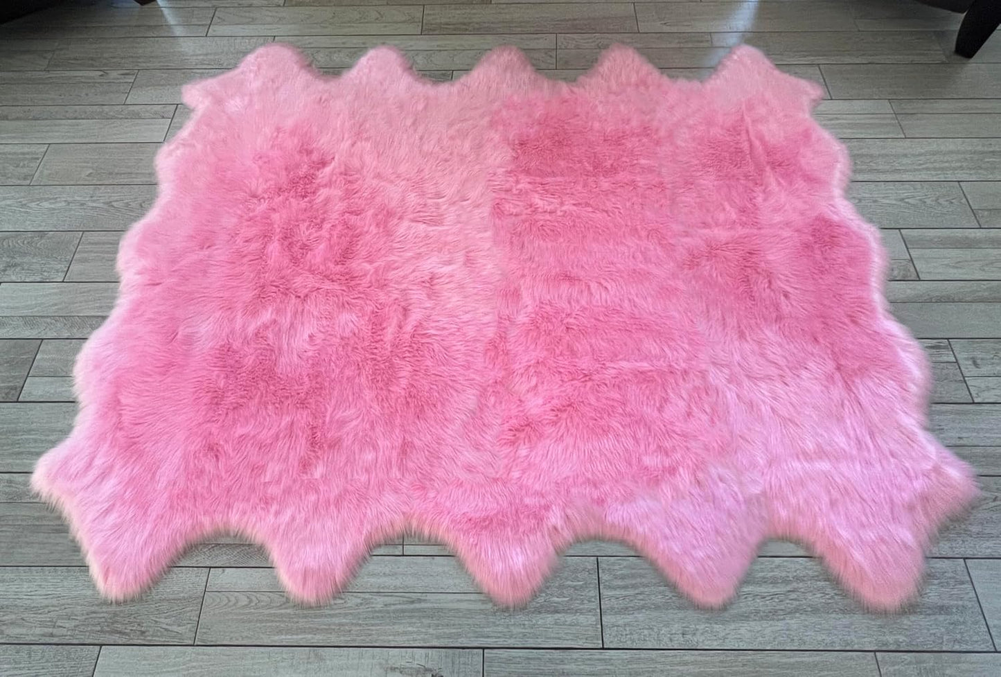 LAMBZY Faux Sheepskin Super Soft Hypoallergenic Free Shape Silky Shag Rug, Luxury Shaggy Plush Carpet for Bedrooms Living Kids Room Sofa Rugs (Pink, Decto 10 Pelts 6'x10')