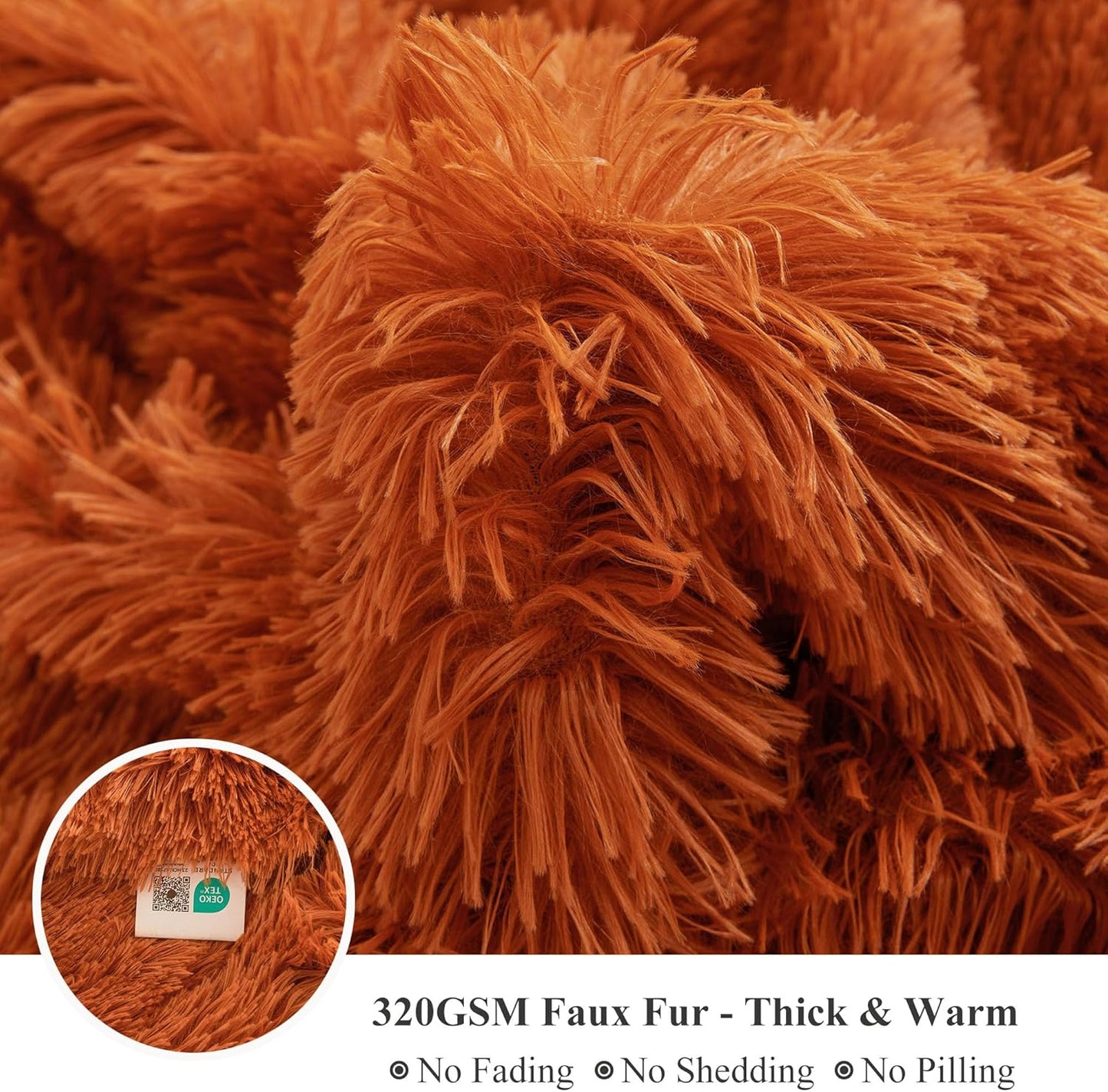 XeGe Luxury Faux Fur Blanket, Burnt Orange Soft Fluffy Bed Throw, Shaggy Plush Big Decorative Couch Throw, Cute Furry Fuzzy Blanket for Sofa Bed, Burnt Orange, 60x90